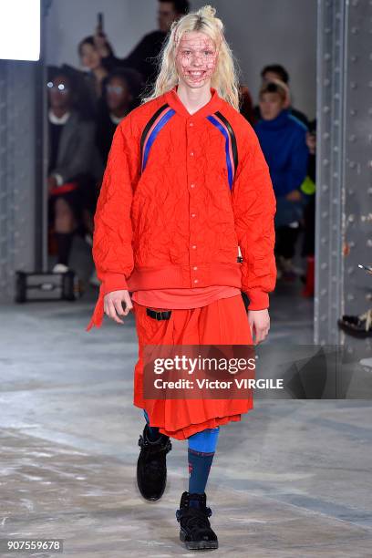 Model walks the runway during the Facetasm Menswear Fall/Winter 2018-2019 show as part of Paris Fashion Week on January 17, 2018 in Paris, France