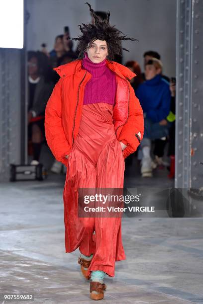 Model walks the runway during the Facetasm Menswear Fall/Winter 2018-2019 show as part of Paris Fashion Week on January 17, 2018 in Paris, France