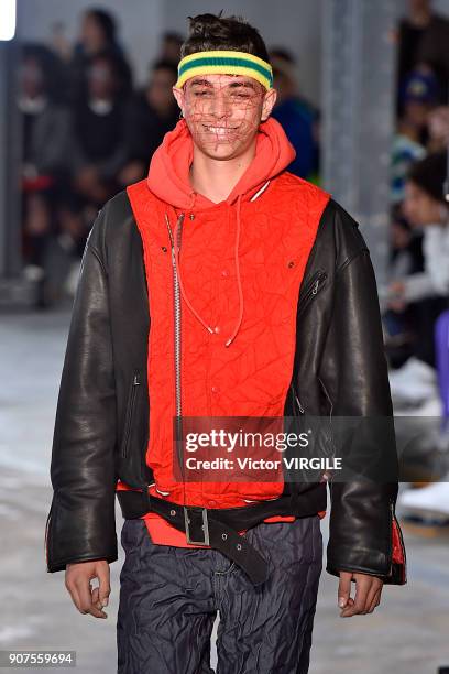 Model walks the runway during the Facetasm Menswear Fall/Winter 2018-2019 show as part of Paris Fashion Week on January 17, 2018 in Paris, France