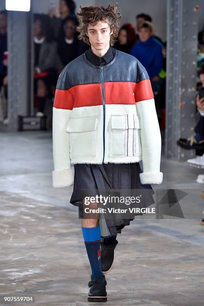 Model walks the runway during the Facetasm Menswear Fall/Winter 2018-2019 show as part of Paris Fashion Week on January 17, 2018 in Paris, France