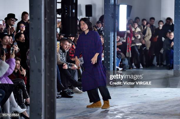 Fashion designer Hiromichi Ochiai walks the runway during the Facetasm Menswear Fall/Winter 2018-2019 show as part of Paris Fashion Week on January...