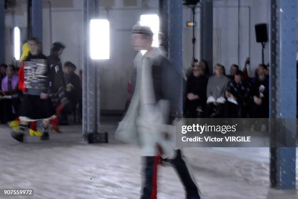 Model walks the runway during the Facetasm Menswear Fall/Winter 2018-2019 show as part of Paris Fashion Week on January 17, 2018 in Paris, France