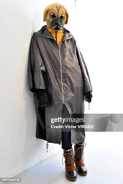 Model poses during the Julien David Menswear Fall/Winter 2018-2019 presentation as part of Paris Fashion Week on January 17, 2018 in Paris, France.