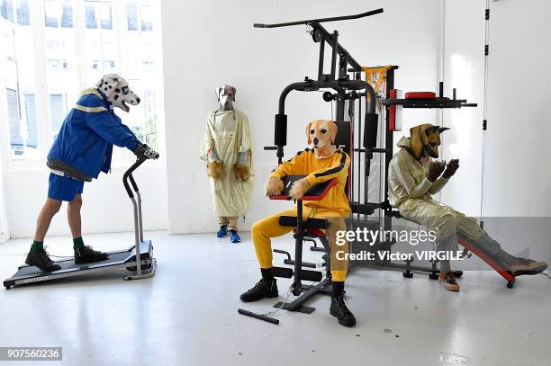 Model poses during the Julien David Menswear Fall/Winter 2018-2019 presentation as part of Paris Fashion Week on January 17, 2018 in Paris, France.