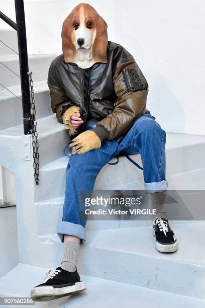 Model poses during the Julien David Menswear Fall/Winter 2018-2019 presentation as part of Paris Fashion Week on January 17, 2018 in Paris, France.