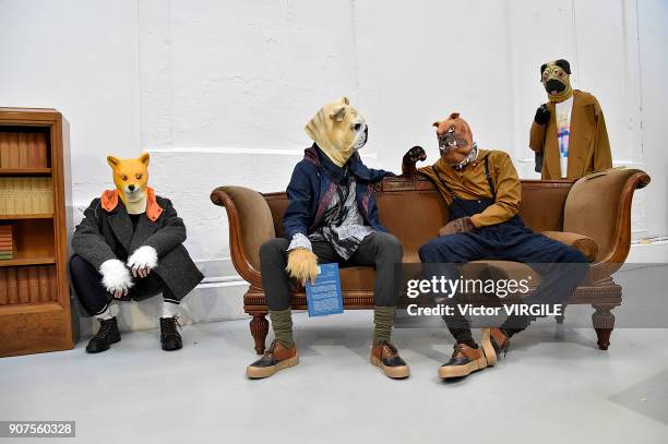 Model poses during the Julien David Menswear Fall/Winter 2018-2019 presentation as part of Paris Fashion Week on January 17, 2018 in Paris, France.