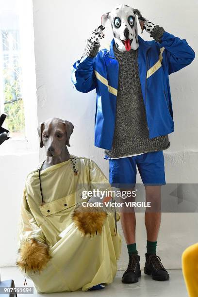 Model poses during the Julien David Menswear Fall/Winter 2018-2019 presentation as part of Paris Fashion Week on January 17, 2018 in Paris, France.