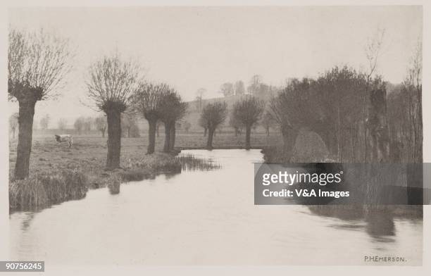 Photogravure of a photograph by Peter Henry Emerson, from 'The Compleat Angler', Volume 1, . The book's author, Izaak Walton, fished this river in...