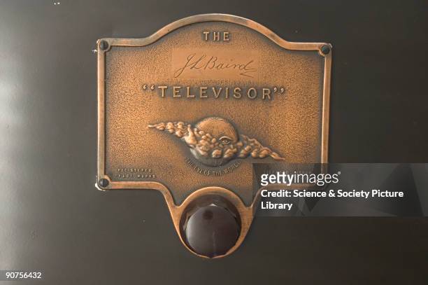 Close-up of the badge. The original Baird �Televisors� were made with mahogany cabinets and were very expensive. This later �tin box� model was...