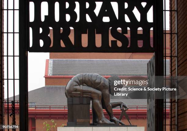 Bronze statue by Eduardo Paolozzi , inspired by William Blake's famous image of English mathematician Sir Isaac Newton using a pair of dividers to...