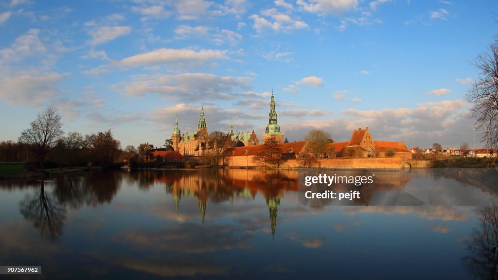 Frederiksborg renaissance castle, Hillerød Denmark at sunset