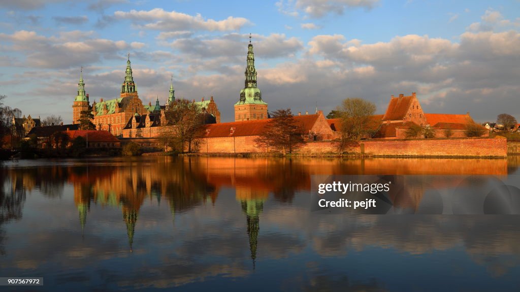 Frederiksborg renaissance castle, Hillerød Denmark at sunset