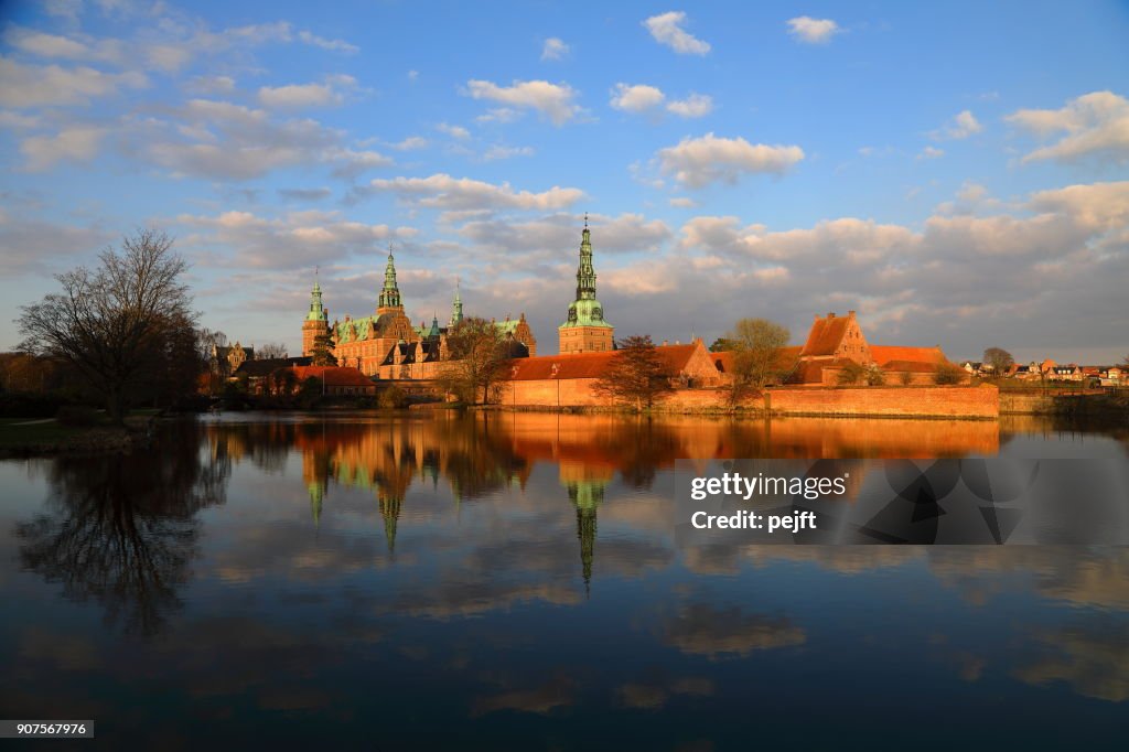 Frederiksborg renaissance castle, Hillerød Denmark at sunset