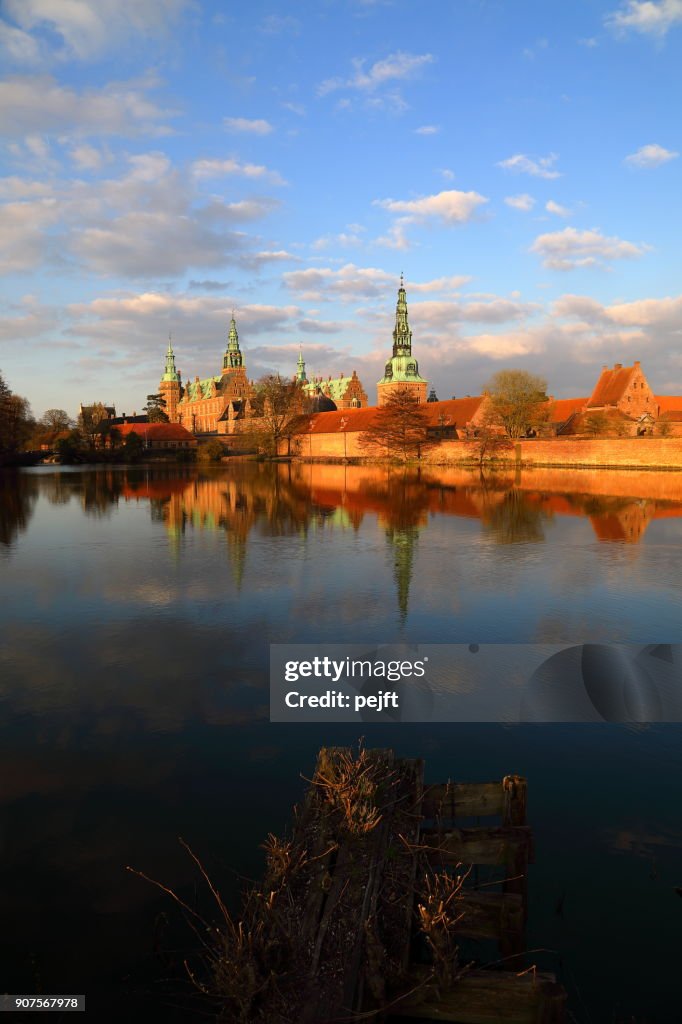 Frederiksborg renaissance castle, Hillerød Denmark at sunset