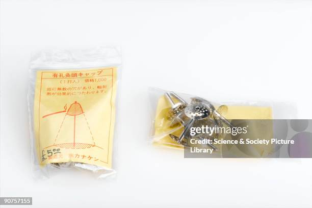 Ten moxa caps, designed to cover the heads of acupuncture needles and be burned during Moxa Head Needling. Manufactured in Japan 1980-1985, from the...