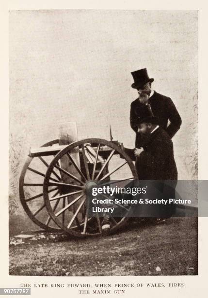 King Edward, when Prince of Wales, fires the Maxim gun.