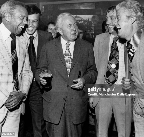 The Prime Minister with entertainers Charlie Williams, Peter Gordeno, Collin Crompton and Danny La Rue. Wilson was one of the longest serving Labour...
