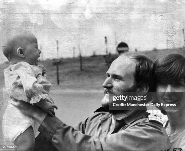 Surgeon Lt Gordon Brooks with wife Christine and 3-month-old daughter Helen. Britain went to war with Argentina over the Falkland Islands in 1982....