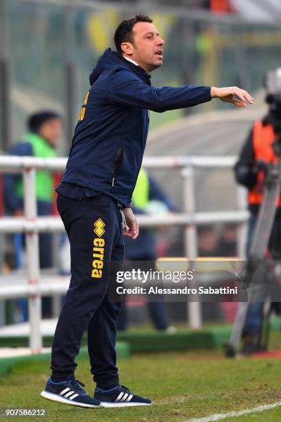 Roberto D'Aversa head coach of Parma Calcio issues instructions to his players during the serie B match between US Cremonese and Parma FC at Stadio...