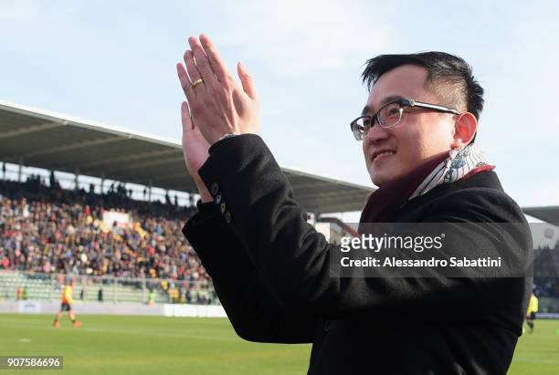 Jiang Lizhang president of Parma calcio before the serie B match between US Cremonese and Parma FC at Stadio Giovanni Zini on January 20, 2018 in...