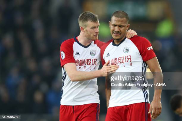 Chris Brunt of West Bromwich Albion consoles Salomon Rondon of West Bromwich Albion who's shot at goal was blocked by James McCarthy of Everton...