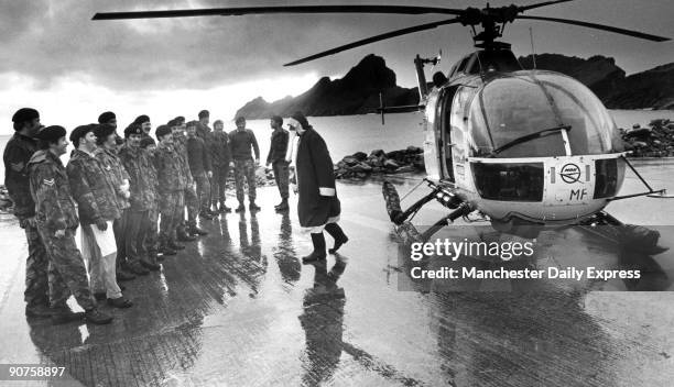 Father Christmas arrives by helicopter at the remote island of St Kilda, off the west coast of Scotland.