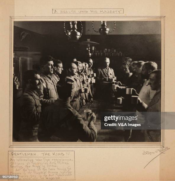 Gelatin silver print. Photograph by Horace W Nicholls. 'Gentlemen, the King!!! An interesting wartime reminiscence, officers of the United Arts...