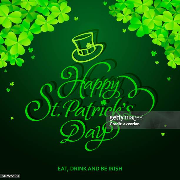st. patrick's day calligraphy & clover leaves - spring fete stock illustrations