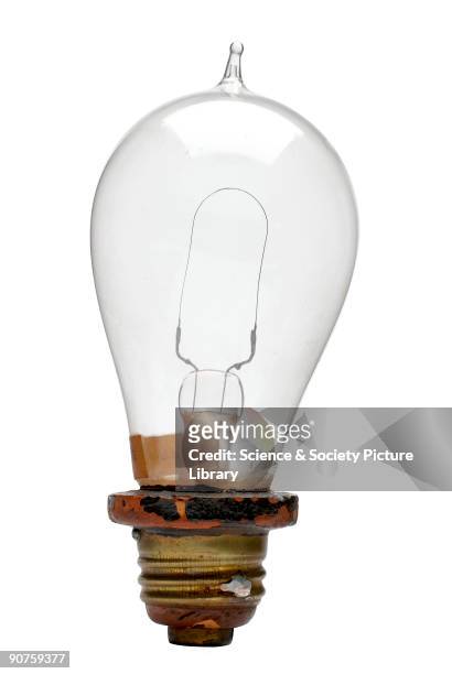Edison's filament lamp. United Stated; 1879. Made by Thomas Alva Edison ; this lamp has a single loop of carbon which glowed when a current flowed...