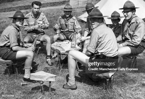 German and British Scouts, August 1960. German scouts from West Berlin share a camp with the Brits at Chatsworth.