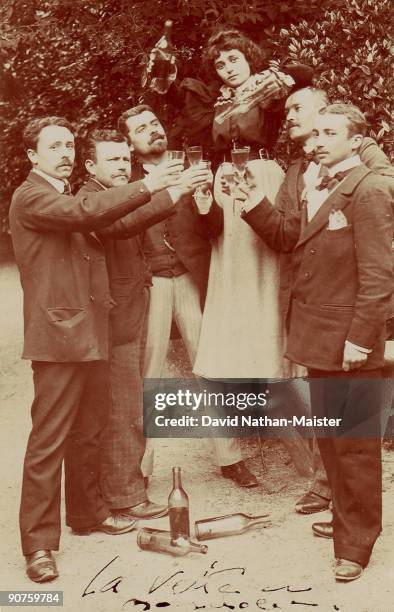 Group of Swiss absinthe drinkers toast the Green Fairy just prior to its prohibition.
