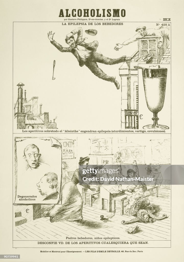 �Alcoholismo� - Spanish anti-absinthe poster, c 1900.
