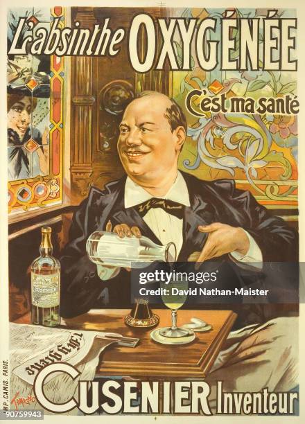 Famous absinthe poster designed by Nicholas Tamagno for Cusenier. The bon vivant enjoying his Absinthe Oxygenee is the French comedian...