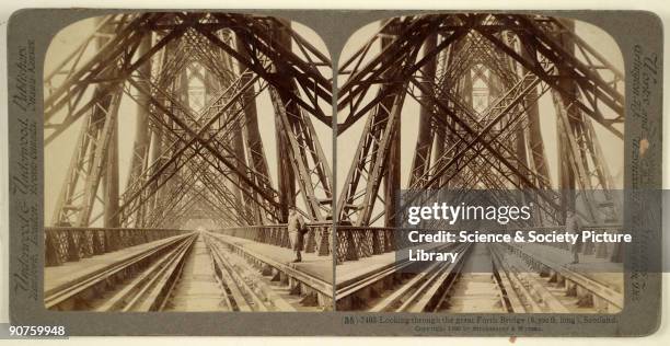 Stereocard which when placed in a viewer, gave a 3-D image. Before the Firth of Forth railway bridge was completed in 1889, passengers were...