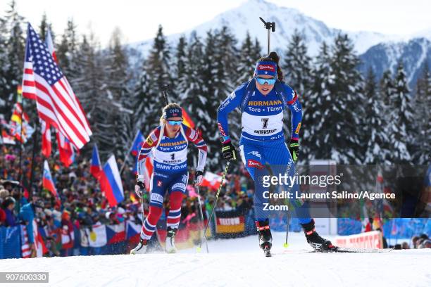 Dorothea Wierer of Italy takes 2nd place, Tiril Eckhoff of Norway competes during the IBU Biathlon World Cup Men's and Women's Pursuit on January 20,...