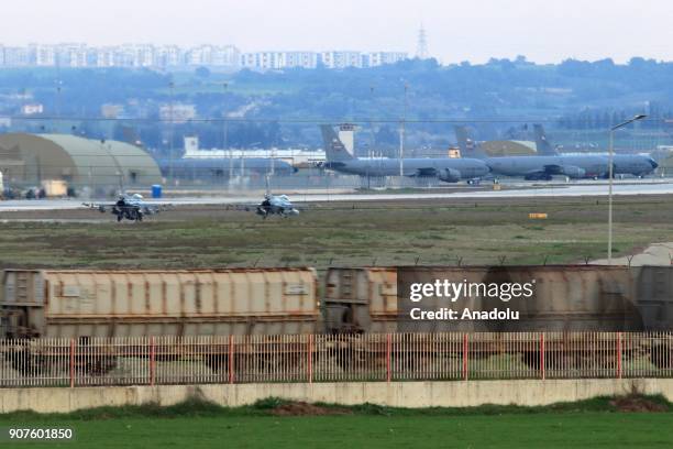 Military aircrafts of Turkish Air Force land at the Incirlik 10th Tanker Base Command in Saricam district, in Adana after Turkish military started...