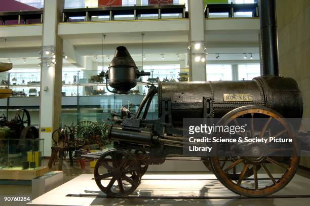 Stephenson's 'Rocket' on display at the Science Museum in 2007. The first modern steam locomotive was designed by Robert Stephenson and his father...