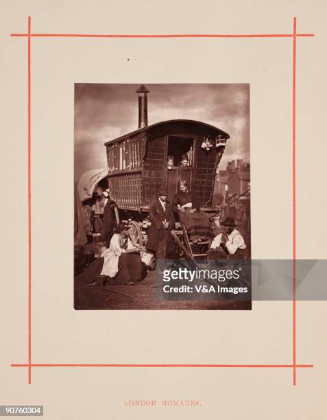 Woodburytype of gypsies with their caravan, taken from 'Street Life in London' , written by Adolphe Smith with photography by the Scottish...