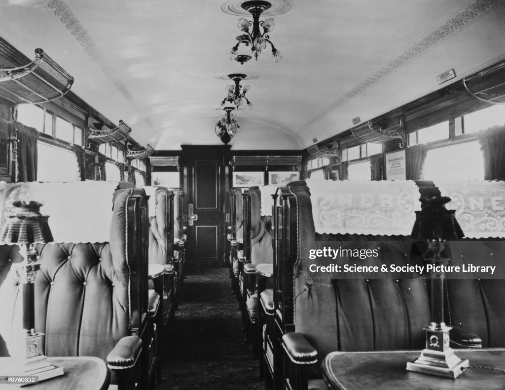 North Eastern Railway first class dining car interior, 1909.