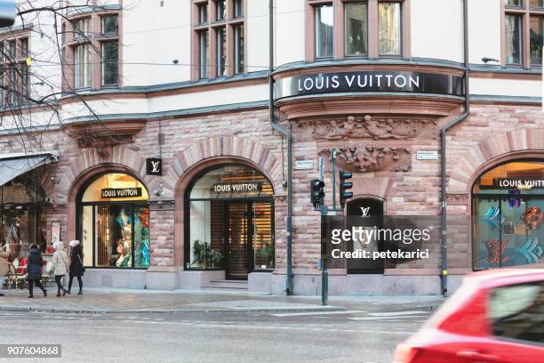 lois vuitton boutique in stockholm, sweden - louis vuitton designer label stock pictures, royalty-free photos & images