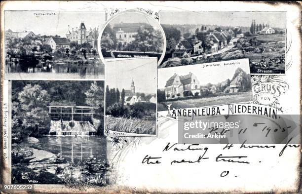 Ak Langenleuba Niederhain, Herrenhaus, Straße, Teichansicht, Wehr, Kirche