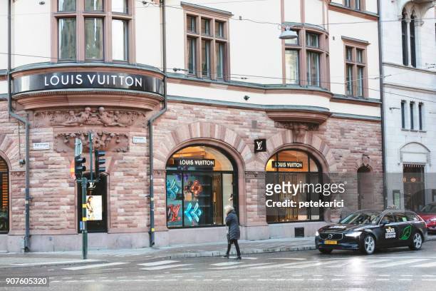 lois vuitton boutique in stockholm, sweden - louis vuitton designer label stock pictures, royalty-free photos & images