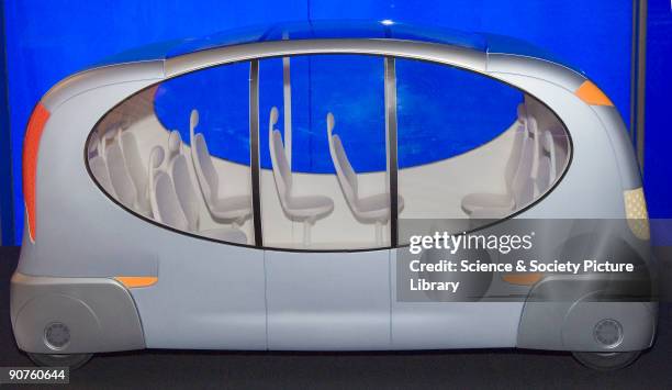 Metre-long model of a futuristic vehicle which aims to become a cheap and personalised mode of public transport, as an alternative to cars and...