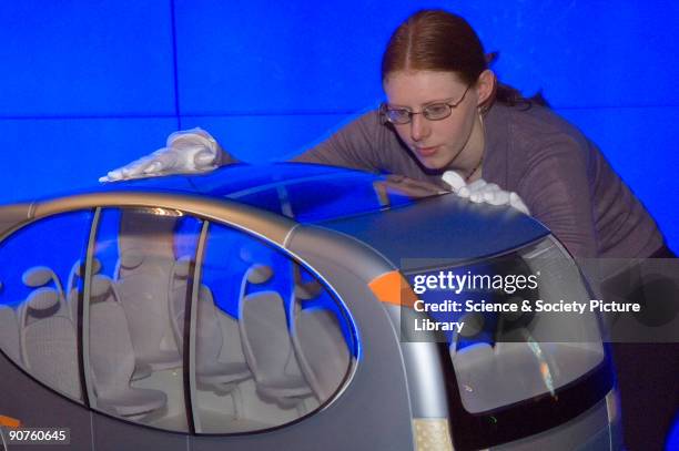 Metre-long model of a futuristic vehicle which aims to become a cheap and personalised mode of public transport, as an alternative to cars and...