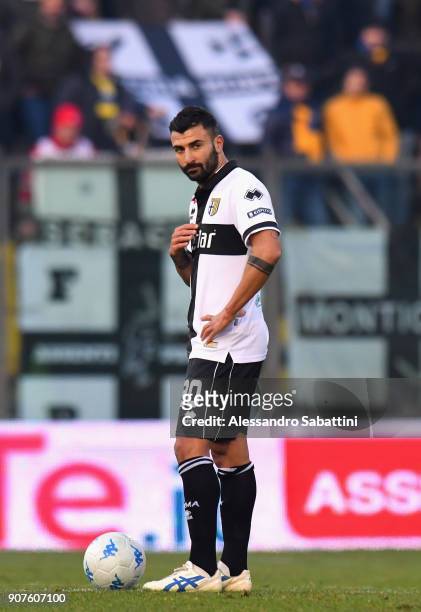 Manuel Scavone of Parma Calcio reacts during the serie B match between US Cremonese and Parma FC at Stadio Giovanni Zini on January 20, 2018 in...