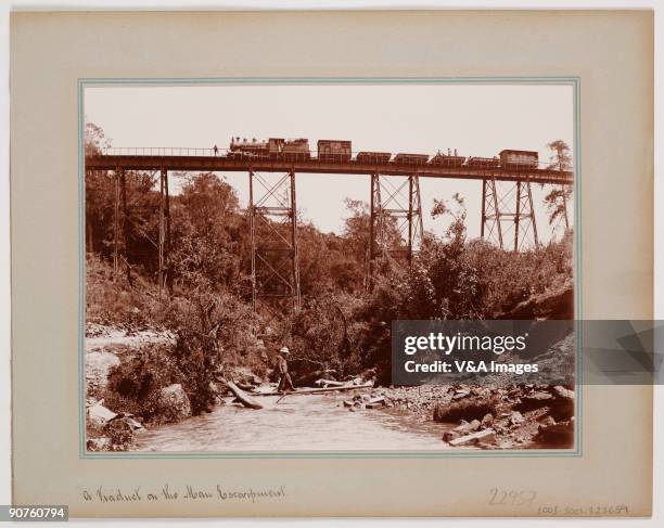 Printing out paper print. Photograph by William D Young of a steam train on the Uganda railway which was built during the period of British control...