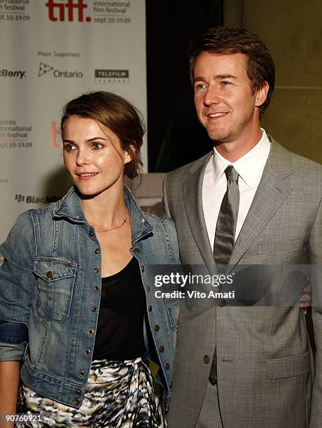 Actress Keri Russell and Actor Edward Norton attend the "Leaves Of Grass" Premiere held at the Ryerson Theatre during the 2009 Toronto International...