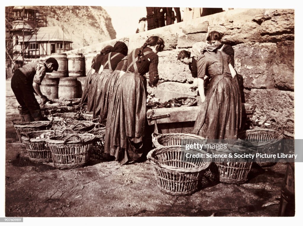 Women sorting the catch, Whitby, North Yorkshire, c 1905.