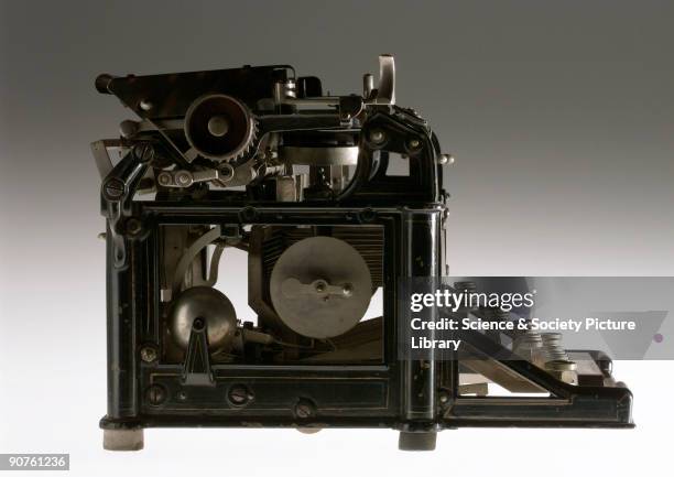 This was the first typewriter with a writing area facing the user and type bars that stay out of sight until a key is struck. These features, shared...