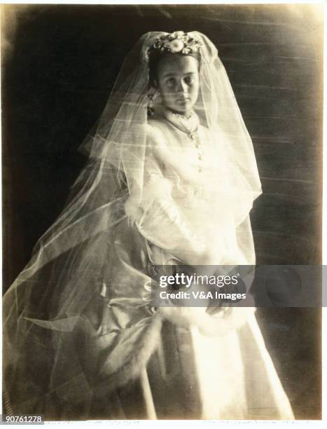 Albumen print. Wedding portrait of Annie Chinery Cameron , by Julia Margaret Cameron . Annie, daughter of Dr Edward Chinery from Lymington, married...